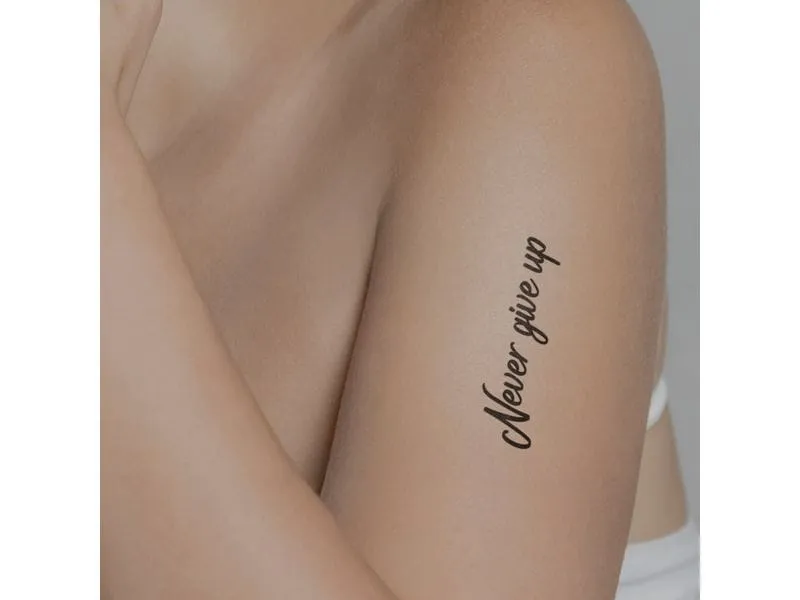 minink Tattoo Schrift Never give up Grösse: M (1.9 cm x 7.0 cm) minink Tattoo Schrift Never give up Grösse: M (1.9 cm x 7.0 cm)