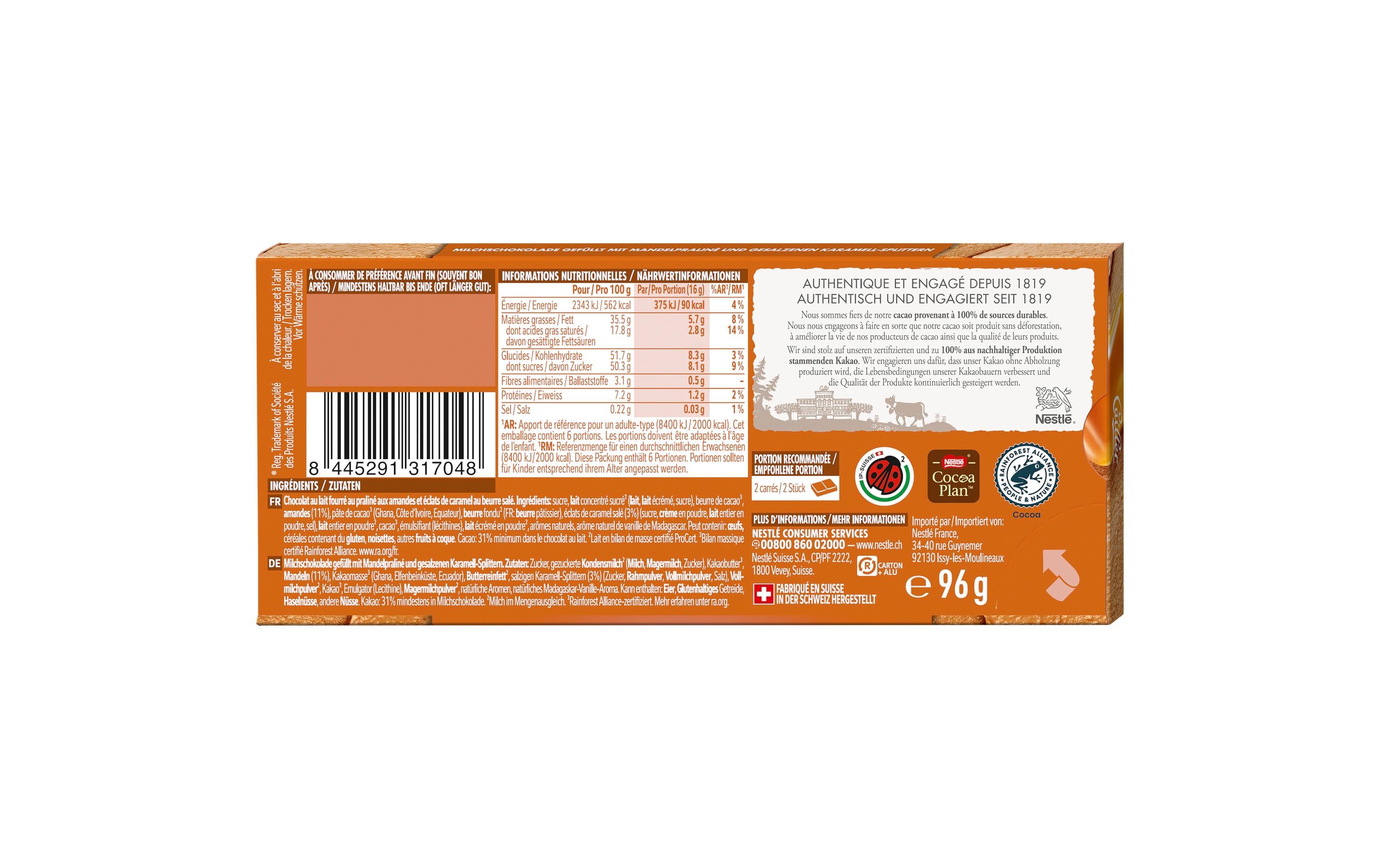 Cailler Schokolade Filled Caramel Tafel 96 g