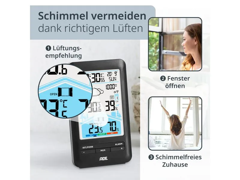 ADE Wetterstation mit Funk-Aussensensor mit DCF-Funkuhr