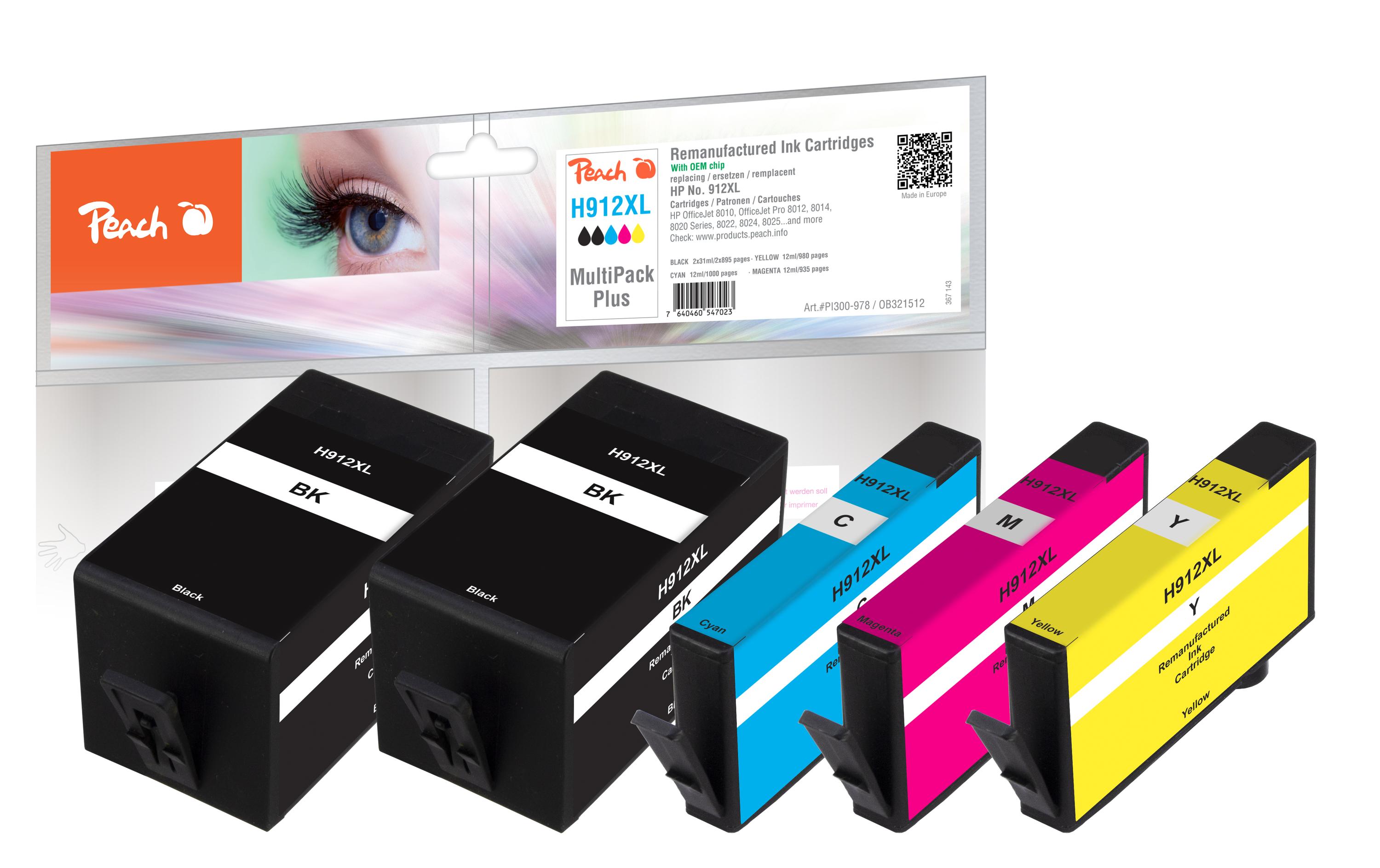 Peach Tinte HP No. 912XL Multi-Pack-Plus C, M, Y, 2x BK