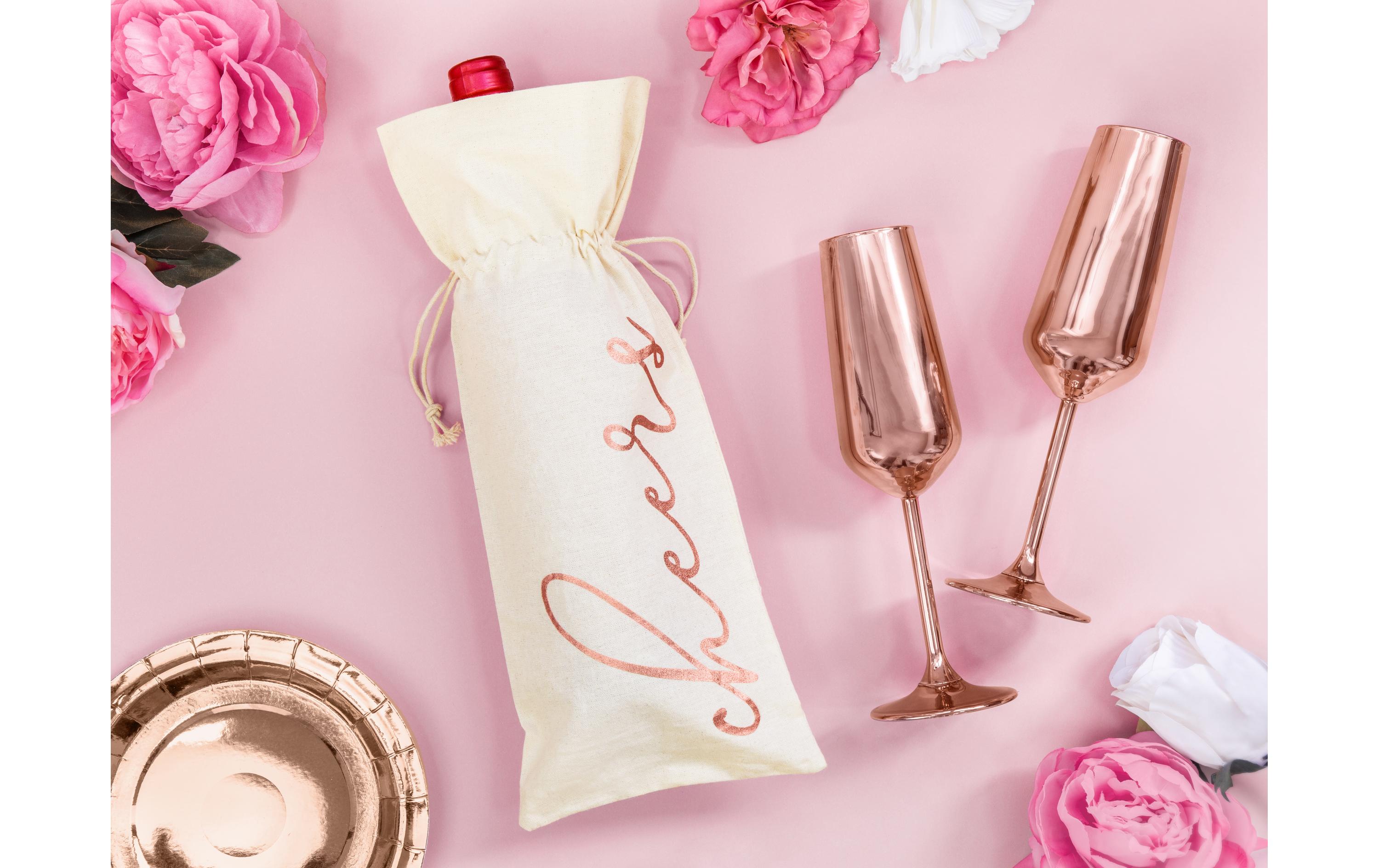 Partydeco Flaschentasche Cheers 5 Stück, Beige/Rosegold, 15.5 x 36 cm