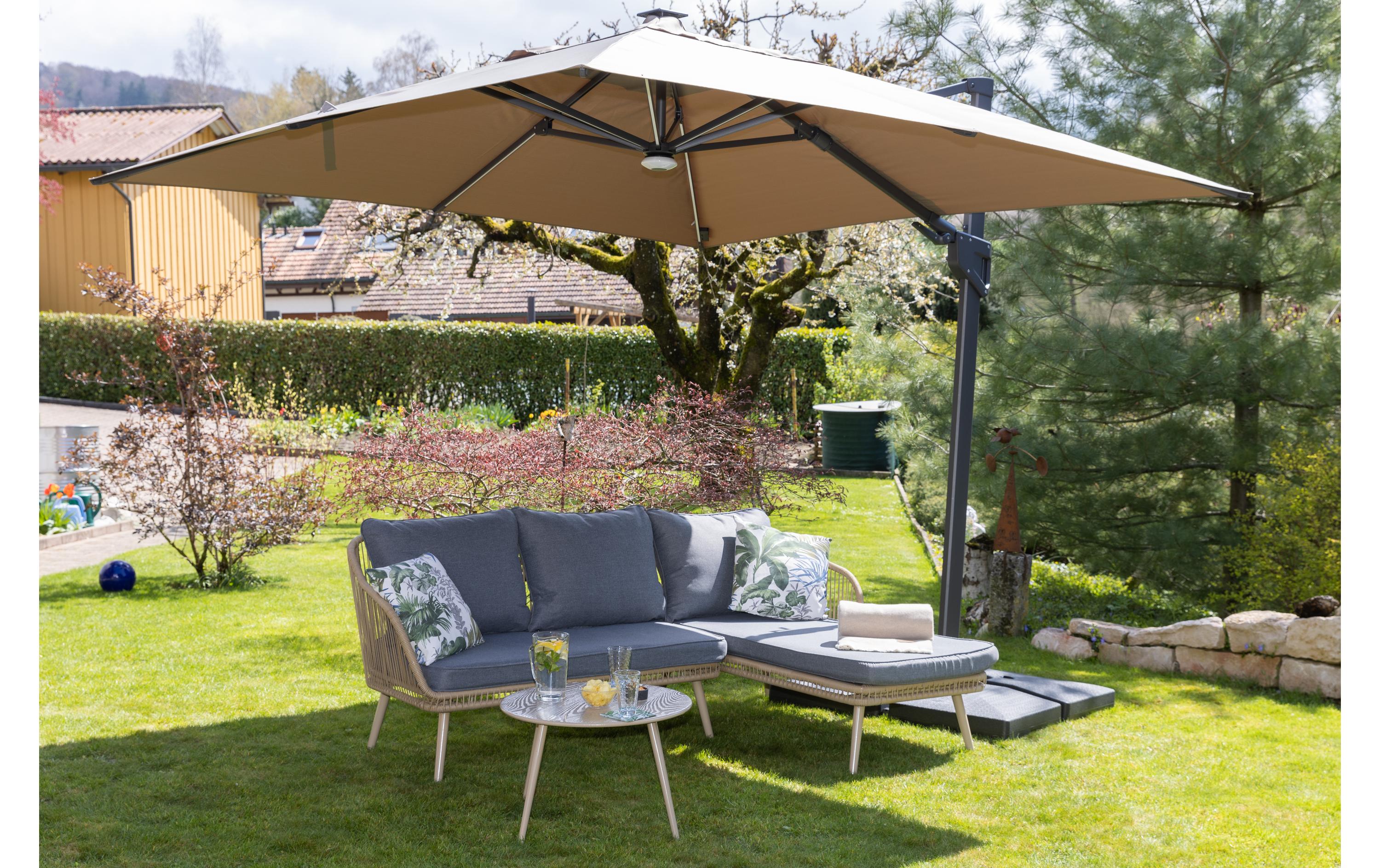 COCON Sonnenschirm mit LED, 300 x 300 cm, hängend, Taupe