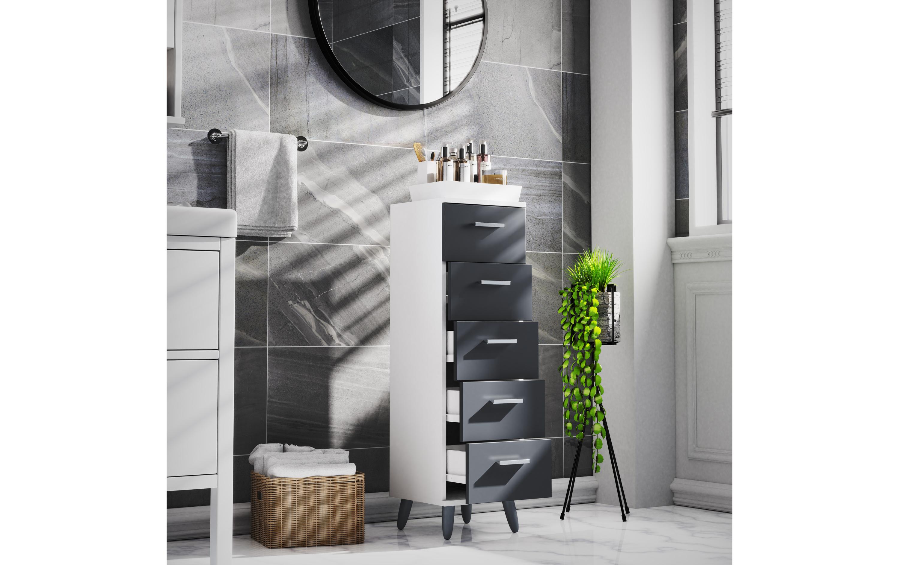 VCM Kommode Landos M 30 x 100 cm, Weiss/Anthrazit