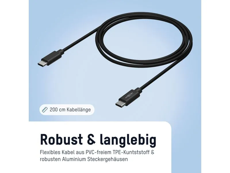 Ansmann USB Typ-C zu Typ-C Daten und Ladekabel 200 cm