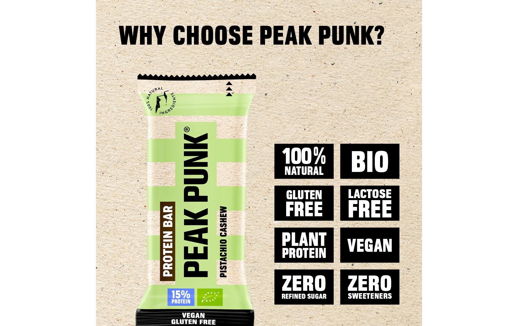 PEAK PUNK Bio Protein Bar Pistachio Cashew 12 x 55 g