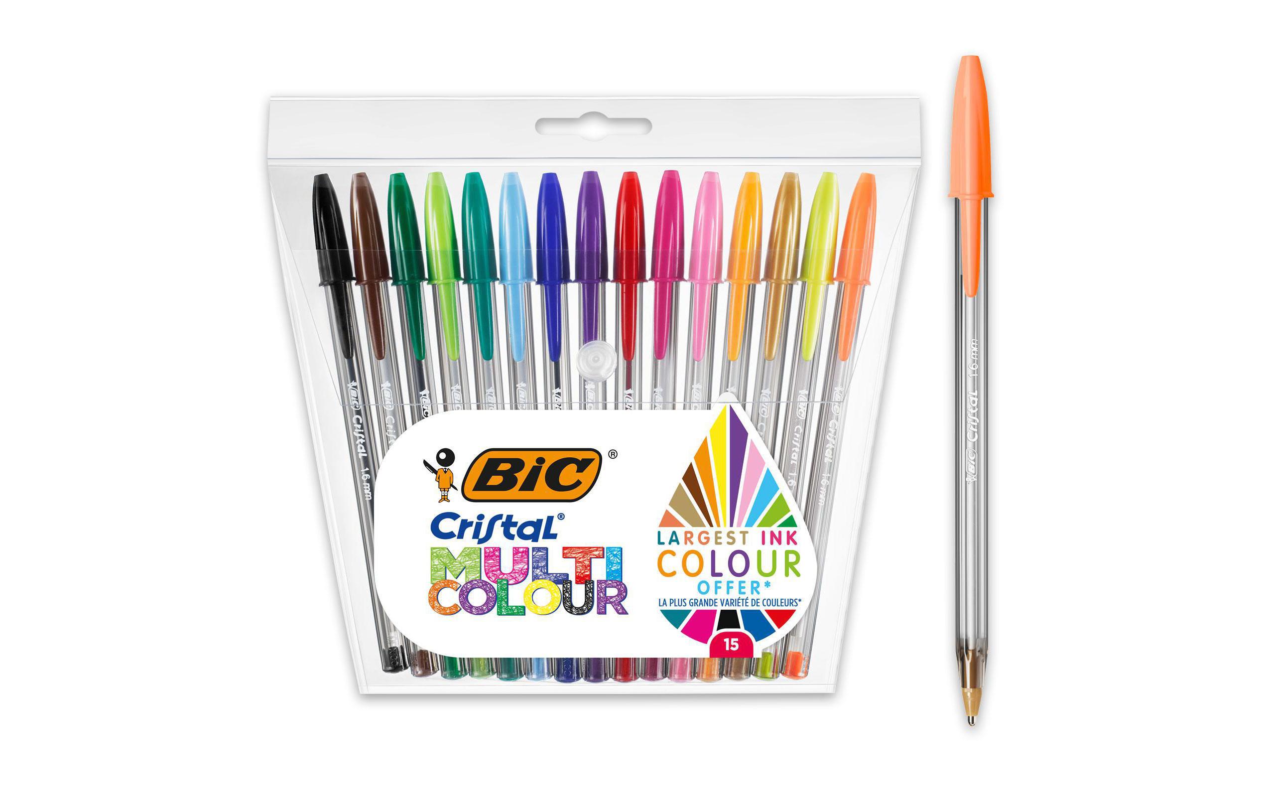 BIC Kugelschreiber Cristal Set 0.3 mm, Mehrfarbig, 15 Stück