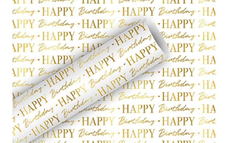 Braun + Company Geschenkpapier Graphic Birthday 1.5 m x 70 cm, Gold/Weiss