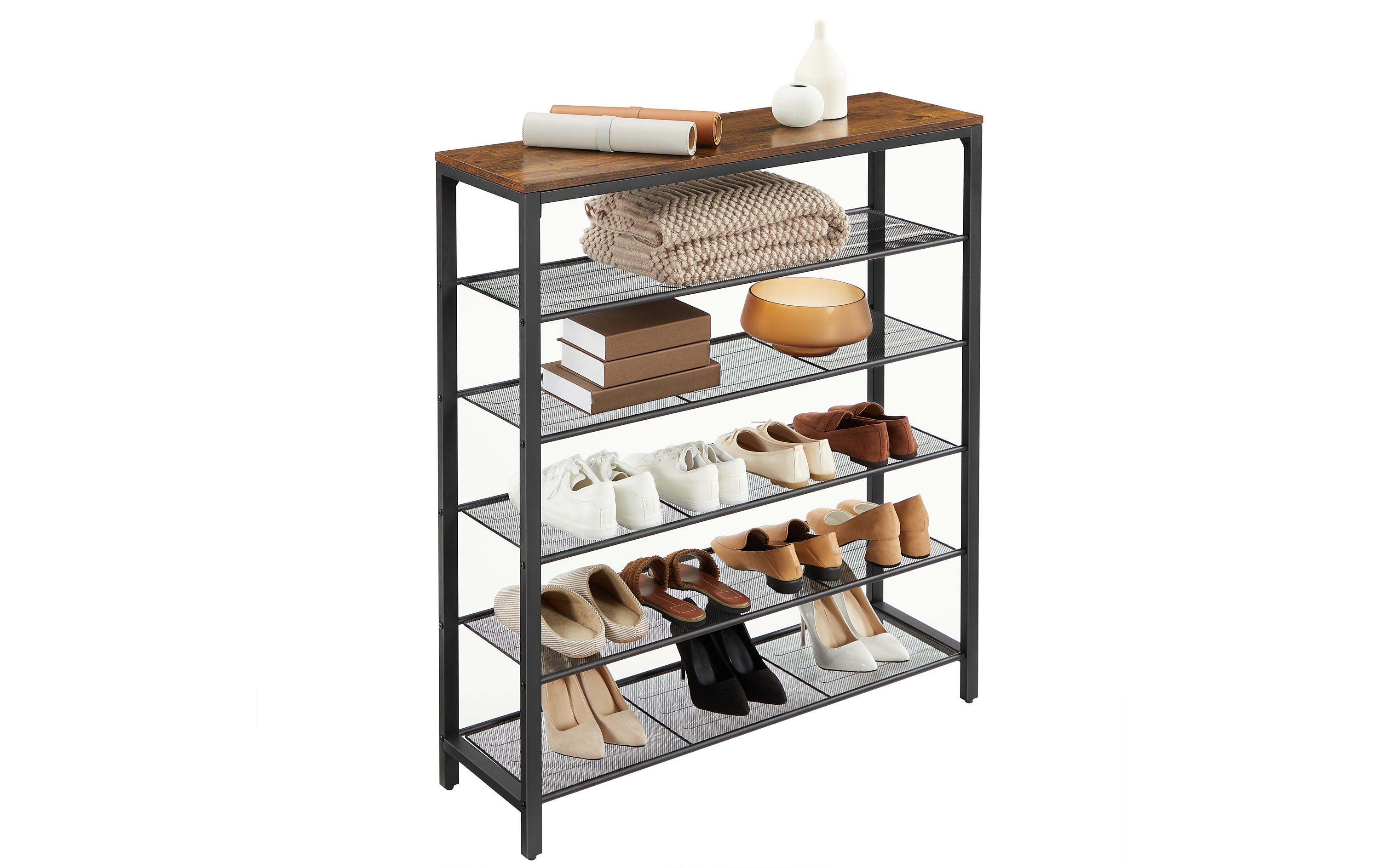 VASAGLE Schuhregal mit 5 Ablagen 100 x 110 cm, Braun/Schwarz