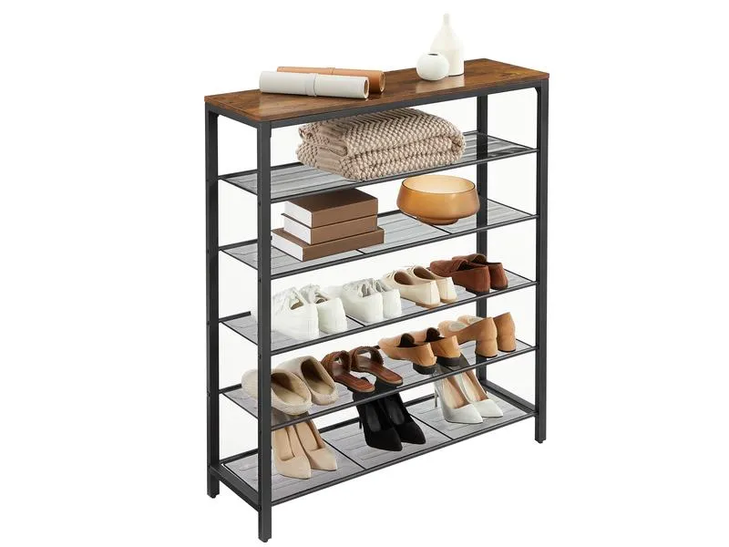 VASAGLE Schuhregal mit 5 Ablagen 100 x 110 cm, Braun/Schwarz