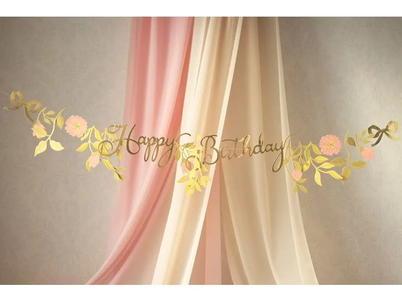 Partydeco Girlande Happy Birthday Blumen, Rosa/Gold, 1.3 m