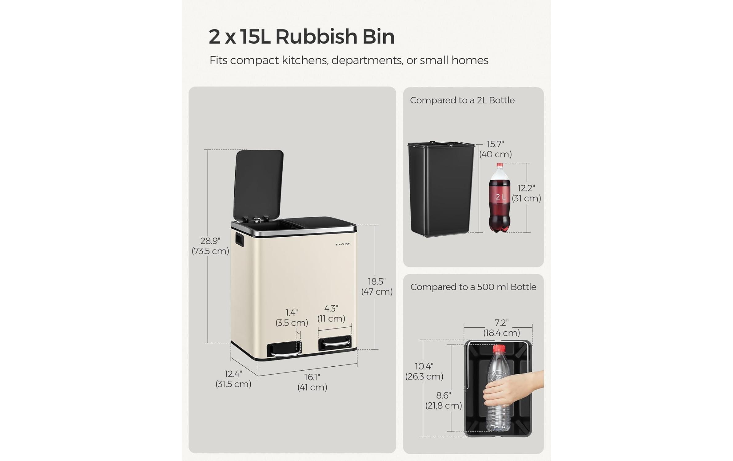 Songmics Abfalleimer 30 l, Schwarz