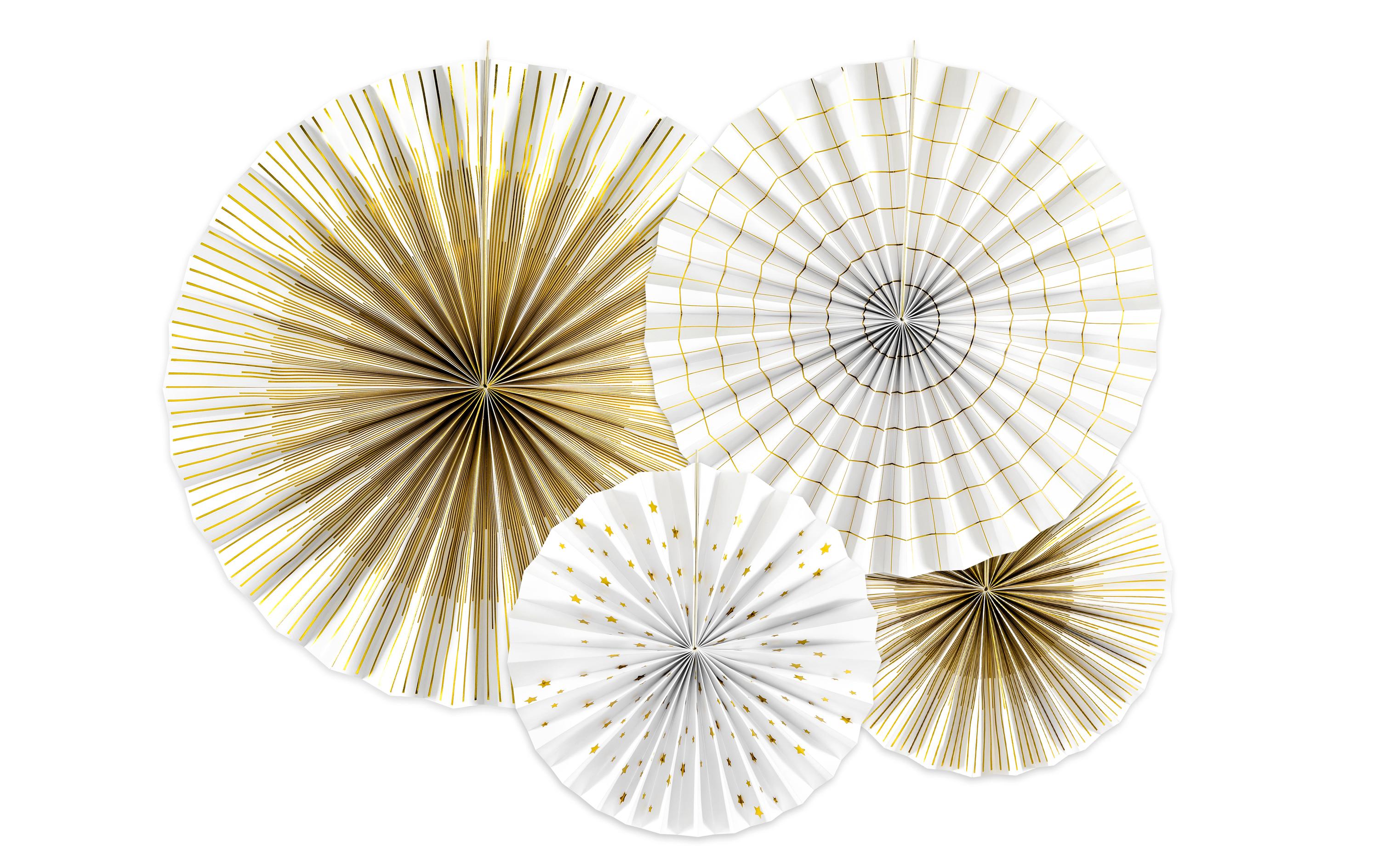 Partydeco Rosetten Zweifarbig 4 Stück, Weiss/Gold Partydeco Rosetten Zweifarbig 4 Stück, Weiss/Gold