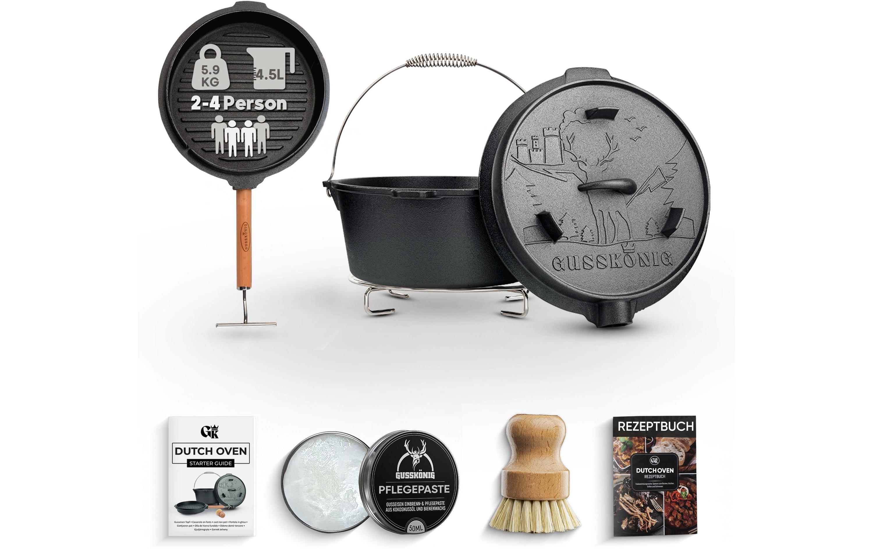 Gusskoenig Dutch Oven Set 4.5 l mit 2in1 Deckelheber ohne Füsse