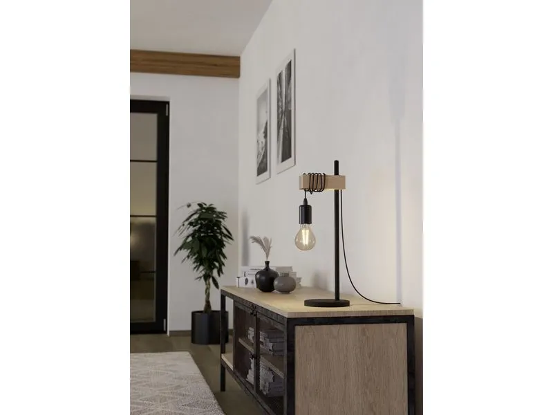 EGLO Leuchten Tischleuchte TOWNSHEND schwarz, braun exkl. E27 1x10W