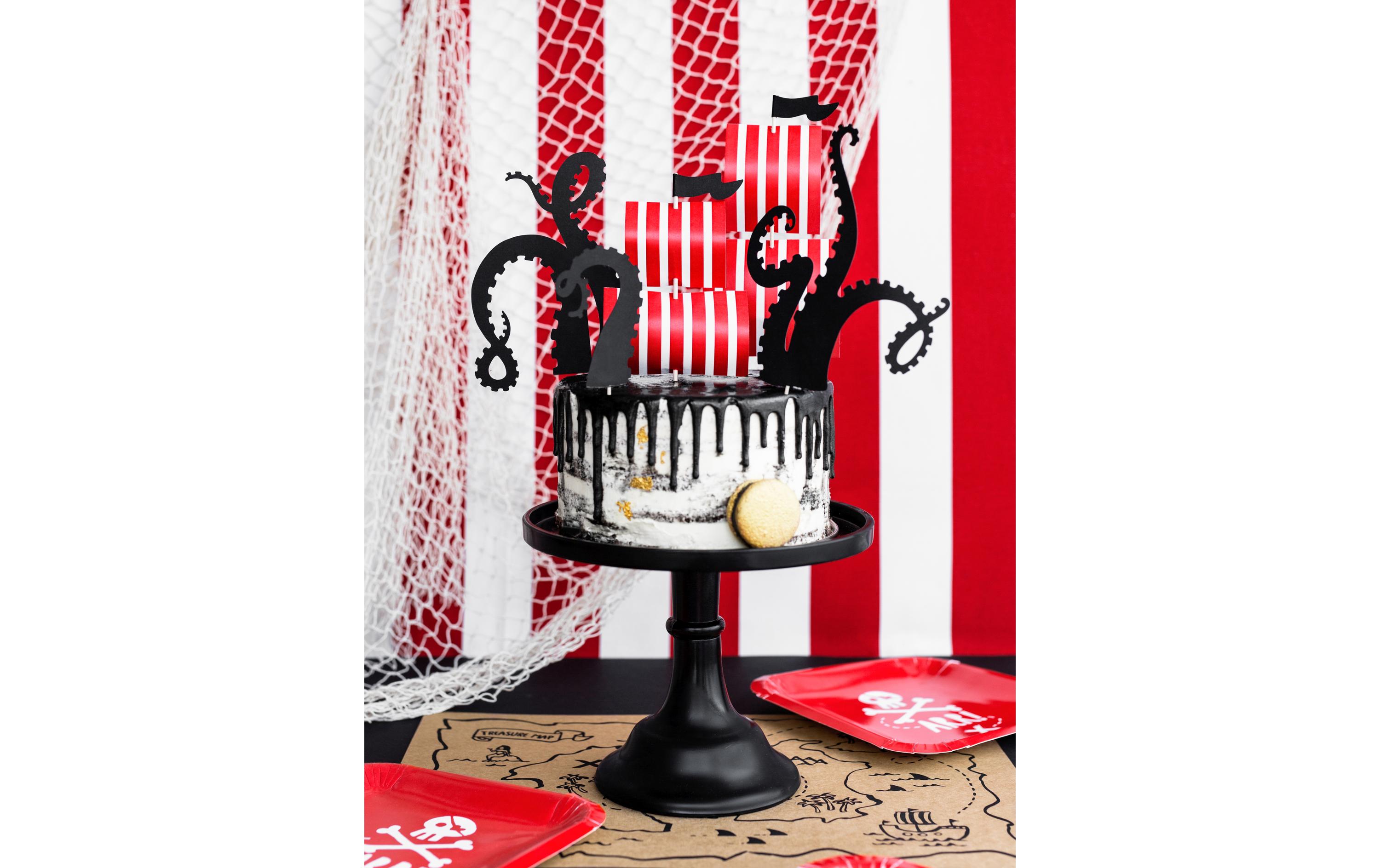 Partydeco Kuchen-Topper Piraten 1 Stück, Rot/Schwarz