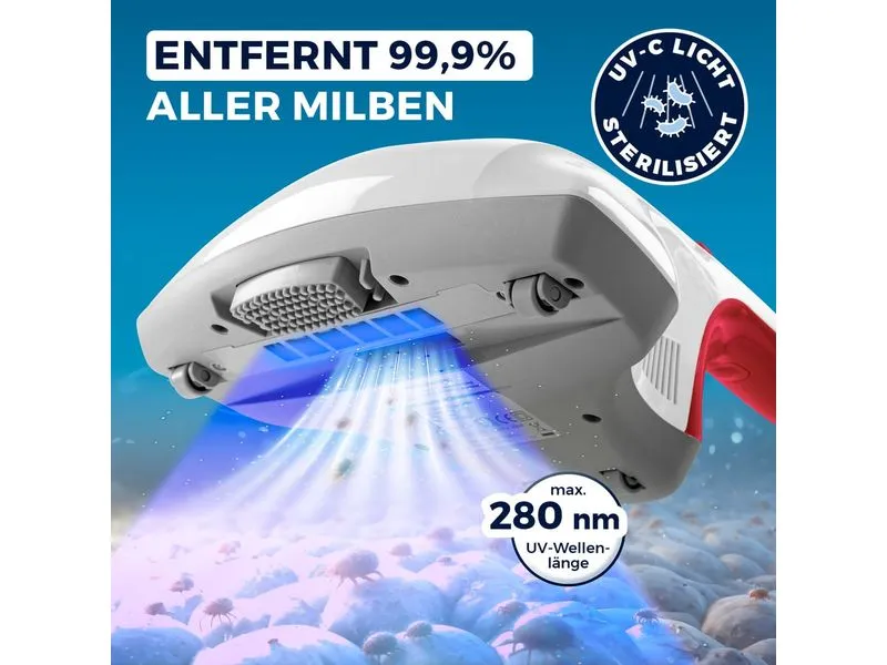 CLEANmaxx Milben-Handstaubsauger mit UV-C-Licht 300W, Weiss/Rot