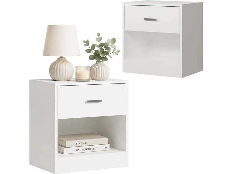 relaxdays Nachttisch 39 x 41 cm, Weiss , 2er Set relaxdays Nachttisch 39 x 41 cm, Weiss , 2er Set
