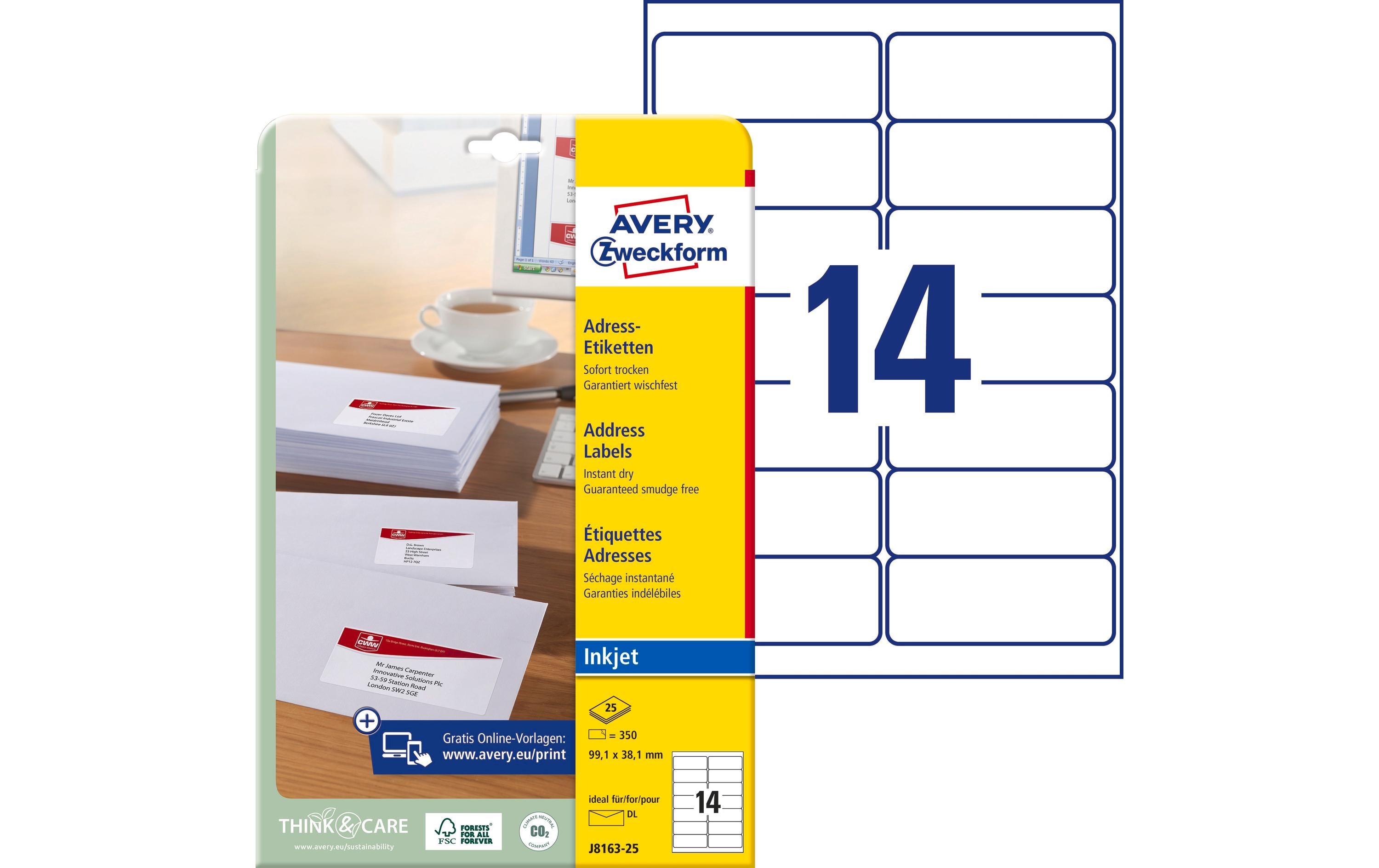 Avery Zweckform Adressetiketten 99.1 x 38.1 mm, 25 Blatt