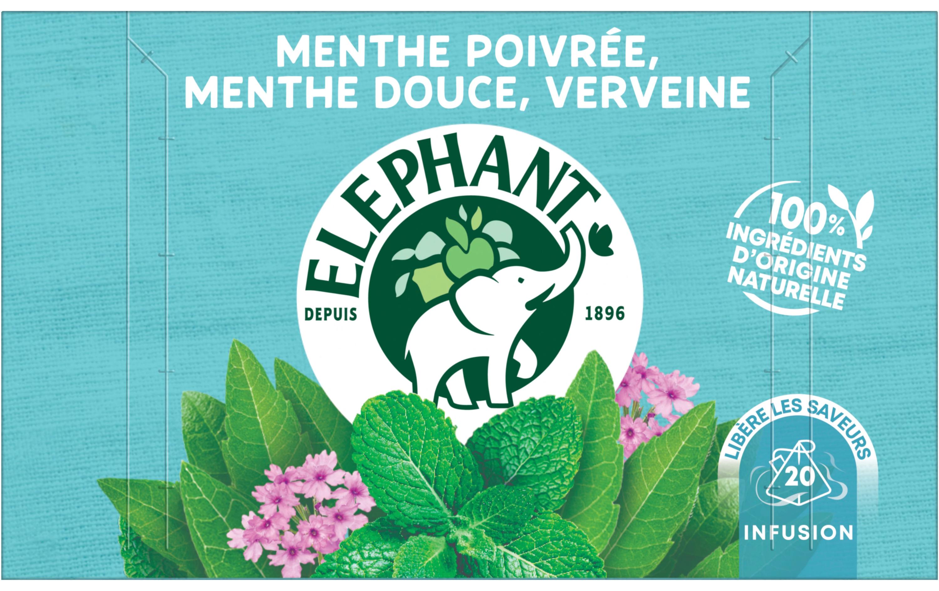 Eléphant Teebeutel Menthe Poivrée, Mente Douce, Verveine 20 Stück