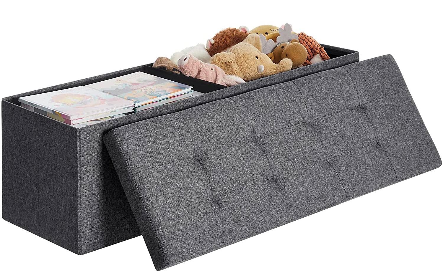 Songmics Sitztruhe Polsterbank aus Leinen, Grau