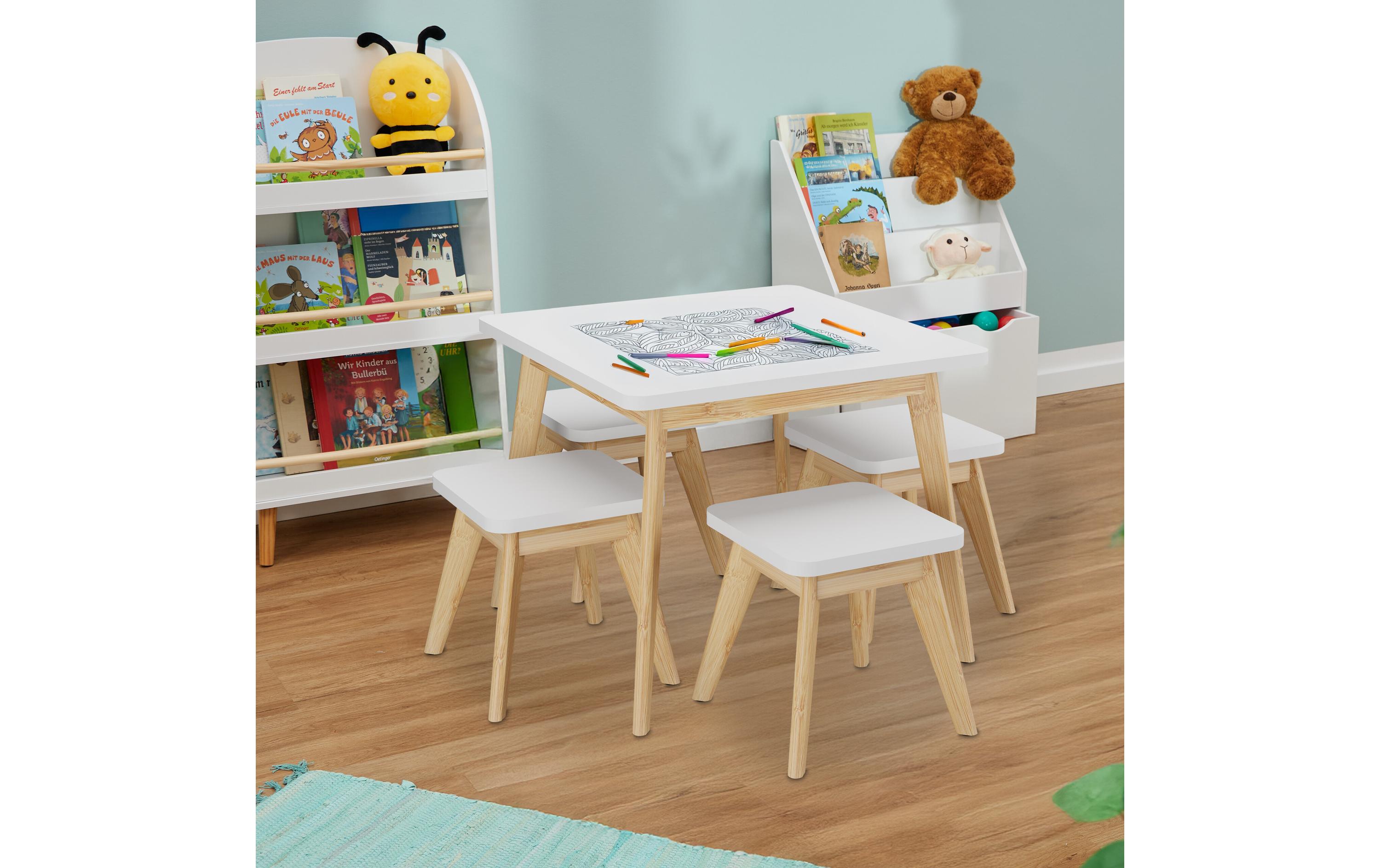 relaxdays Kindersitzgruppe MDF / Bambus, 5-teilig