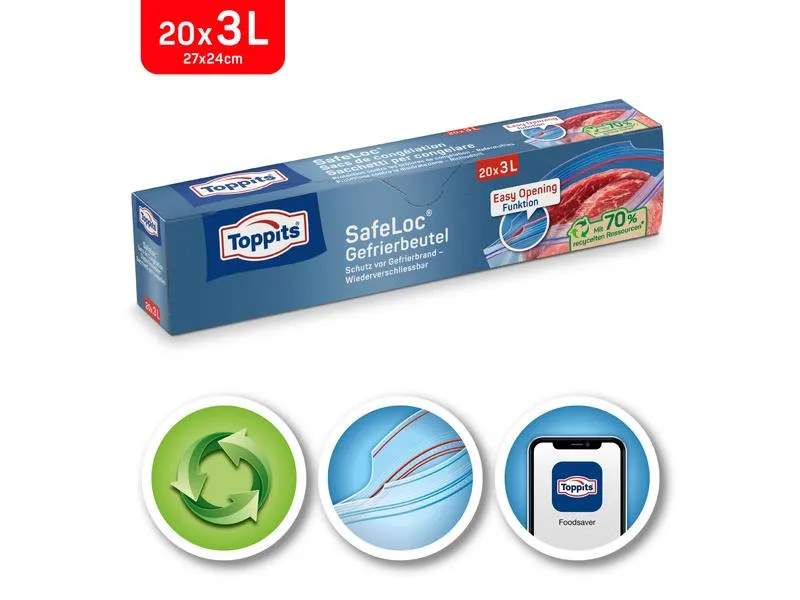 Toppits Gefrierbeutel Doppelverschluss SafeLoc, 20 Stück