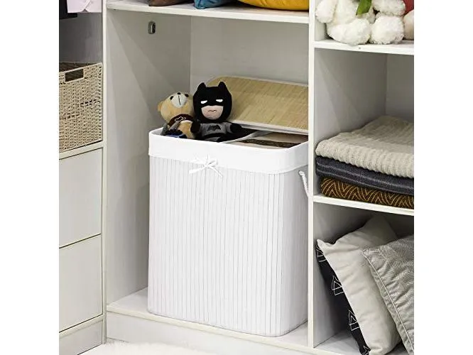 Songmics Wäschekorb mit Deckel 100 l, Weiss