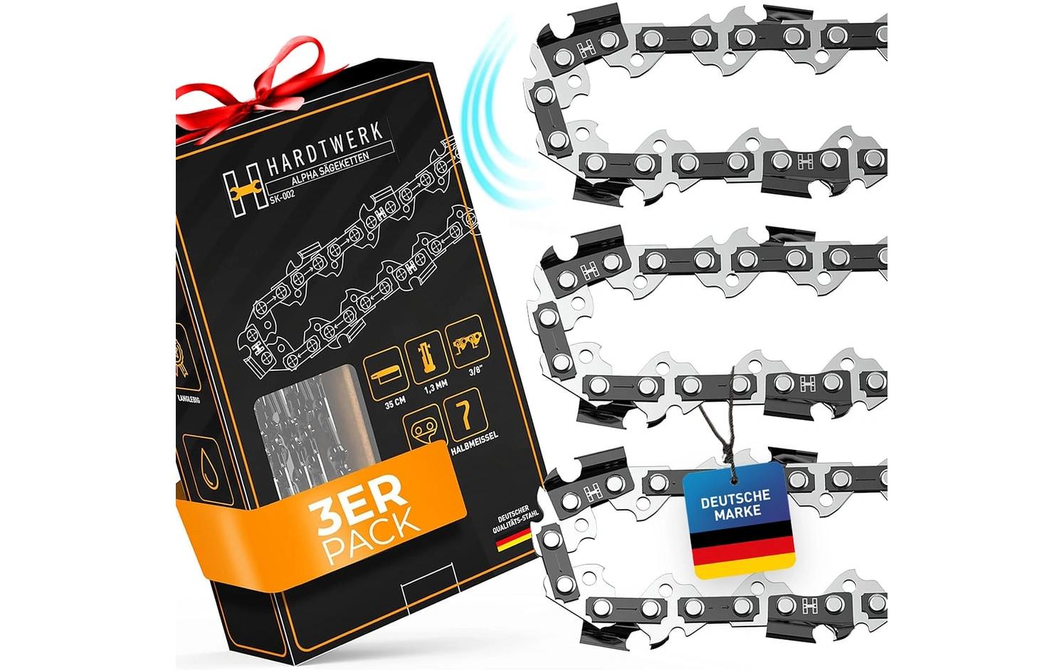 Hardtwerk Sägekette 3/8 1.3 mm für 35 cm Schwert 3er Pack Hardtwerk Sägekette 3/8 1.3 mm für 35 cm Schwert 3er Pack