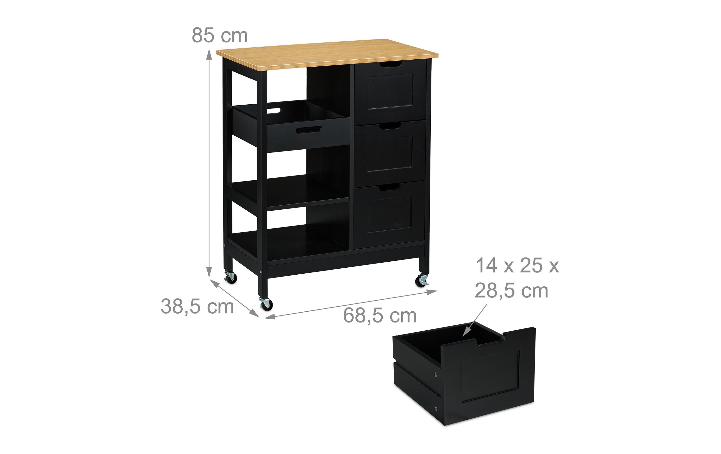 relaxdays Küchenwagen 85 x 68.5 x 38.5 cm, Schwarz