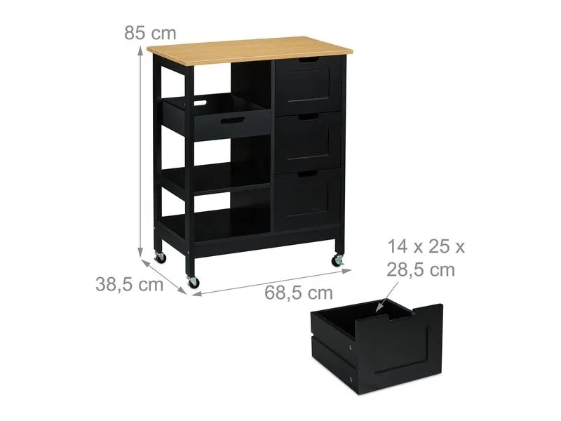 relaxdays Küchenwagen 85 x 68.5 x 38.5 cm, Schwarz relaxdays Küchenwagen 85 x 68.5 x 38.5 cm, Schwarz
