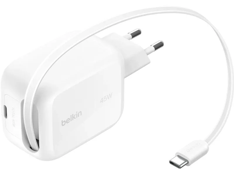 Belkin BoostCharge Pro 45W USB-C mit 1m einziehbarem Kabel weiss