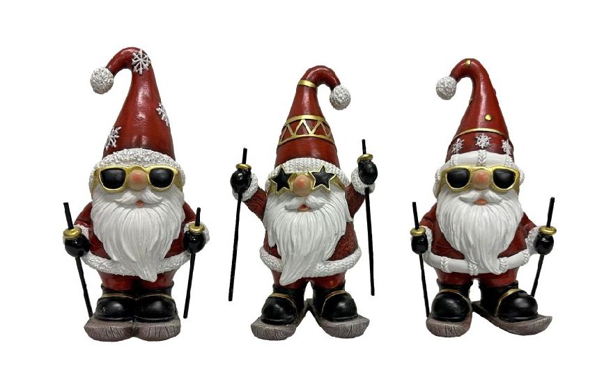 Dameco Weihnachtsfigur Santa auf Ski 3-er Set, Rot