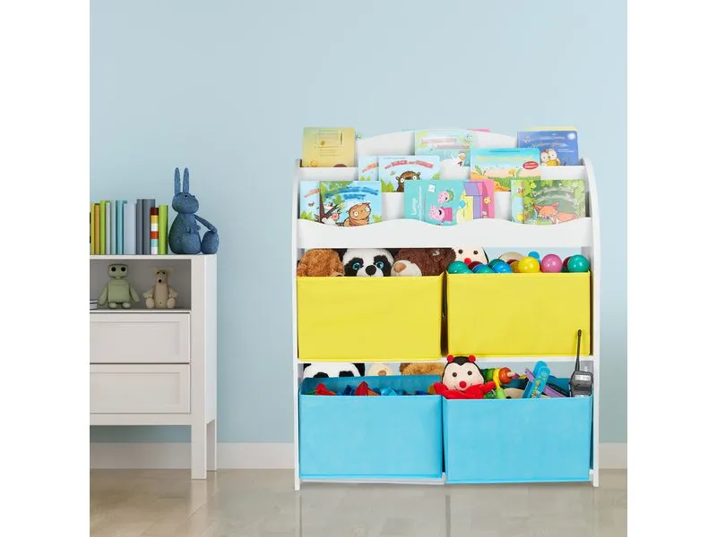 relaxdays Spielregal, 4 Boxen, 3 Bücherfächer relaxdays Spielregal, 4 Boxen, 3 Bücherfächer