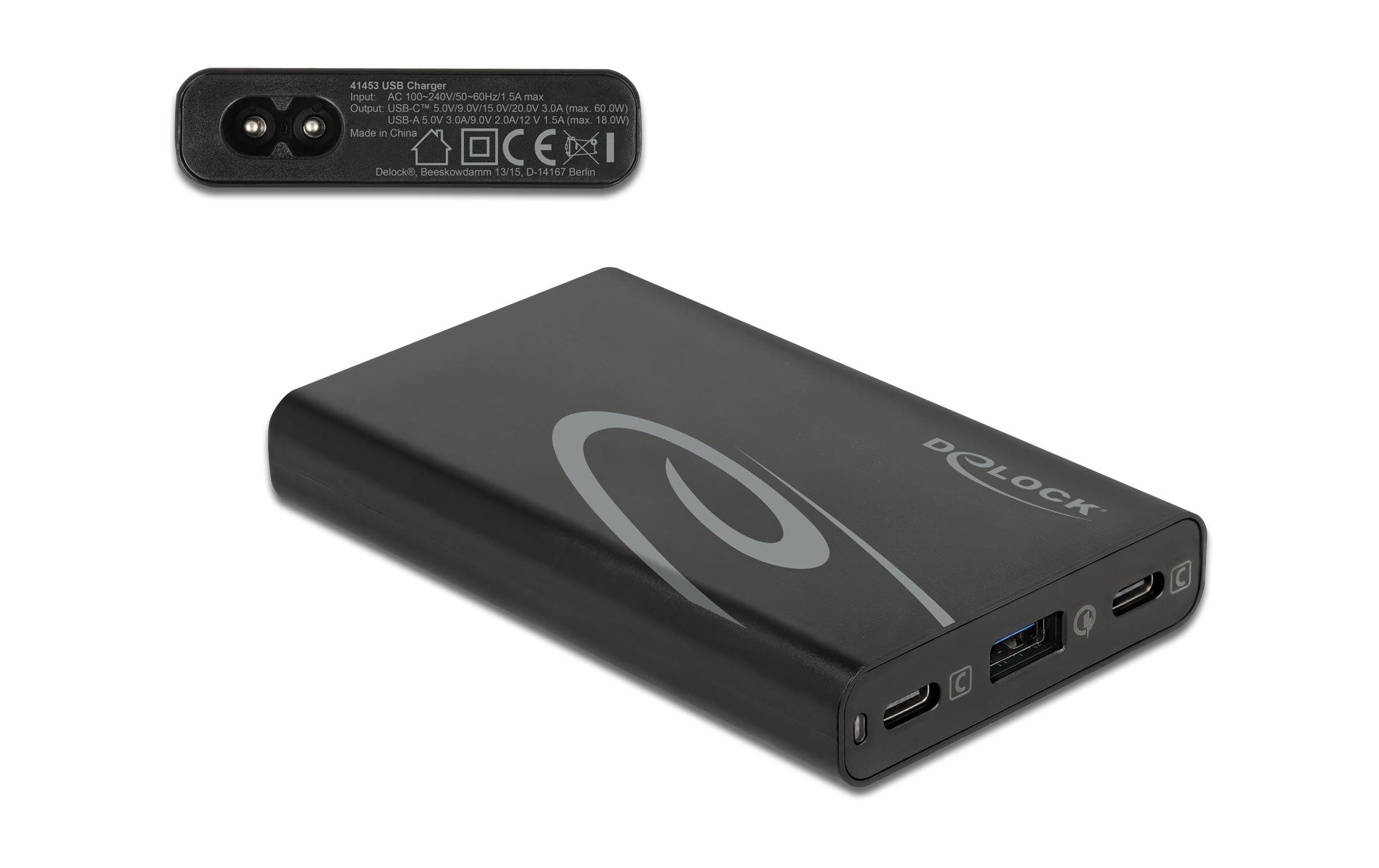 Delock USB-Wandladegerät 2x USB-C Power Delivery, 1x USB-A, 60W