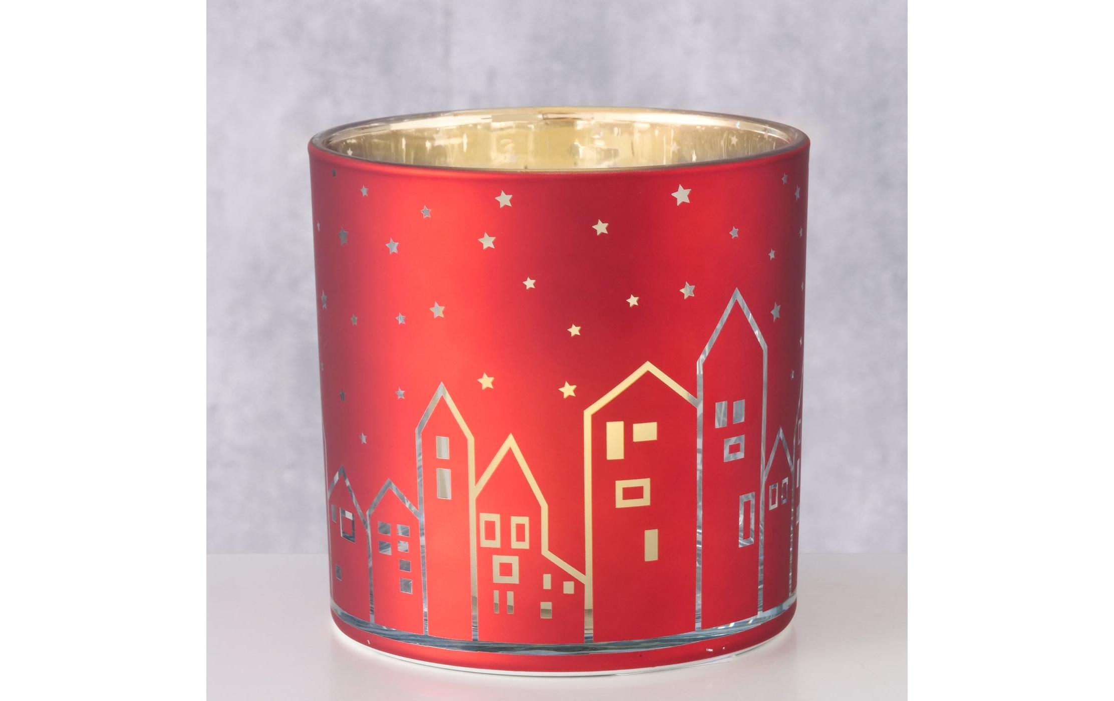 Boltze Weihnachtswindlicht Little Town Glas, 15 x 15 cm