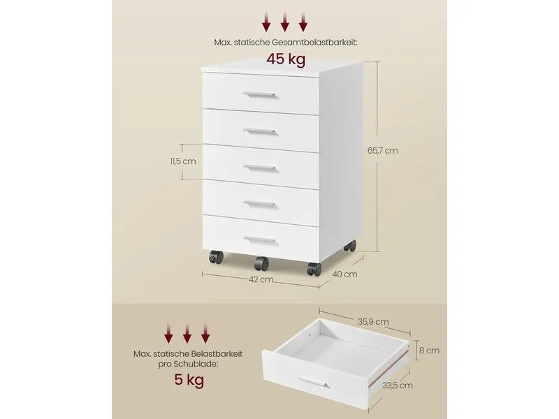 Songmics Multifunktionswagen 42 x 40 x 65.7 cm, Weiss