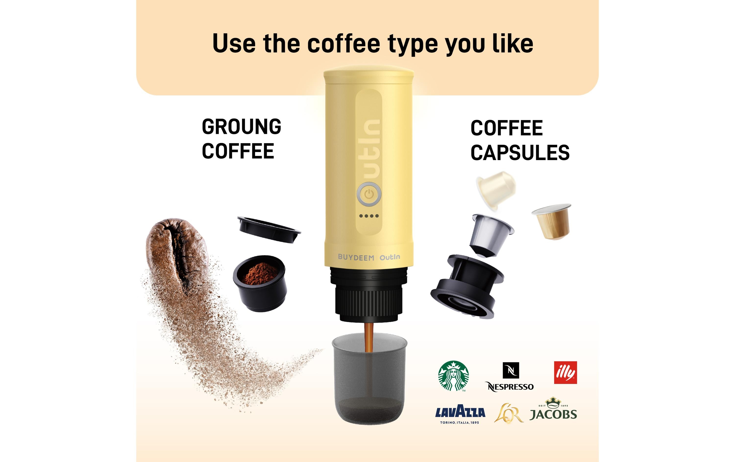 OUTIN Reisekaffeemaschine Nano Kapseln, Gelb