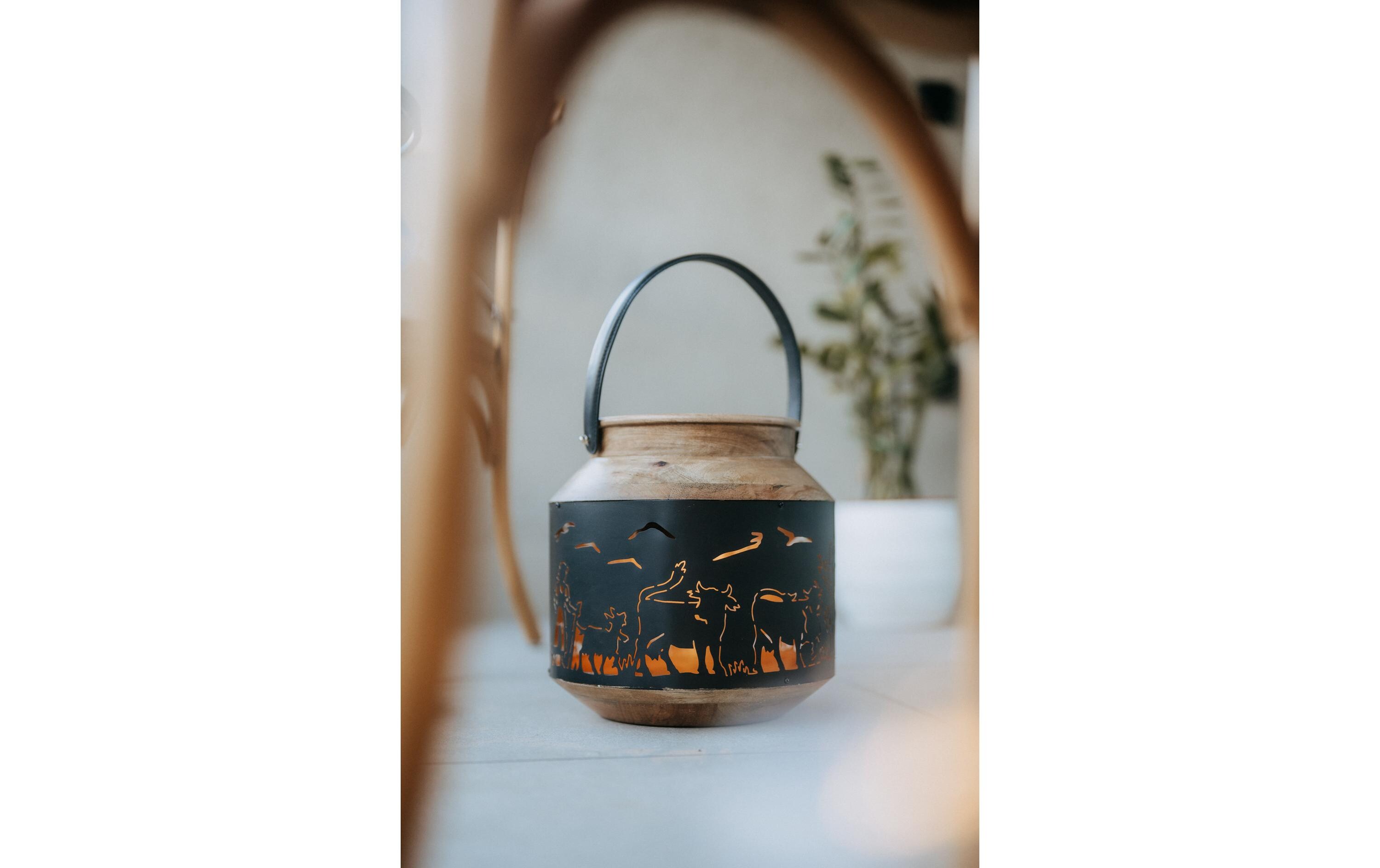 Kadastar Laterne Alpaufzug Familie 31 cm, Braun/Schwarz