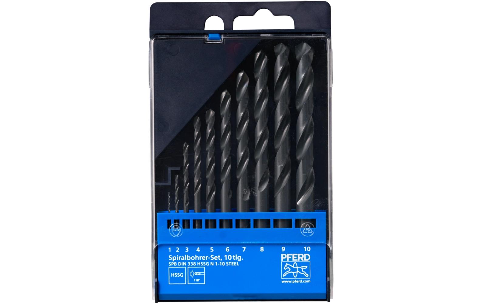 Pferd HSSG-Spiralbohrer-Set 10-tlg. Stahl N DIN 338