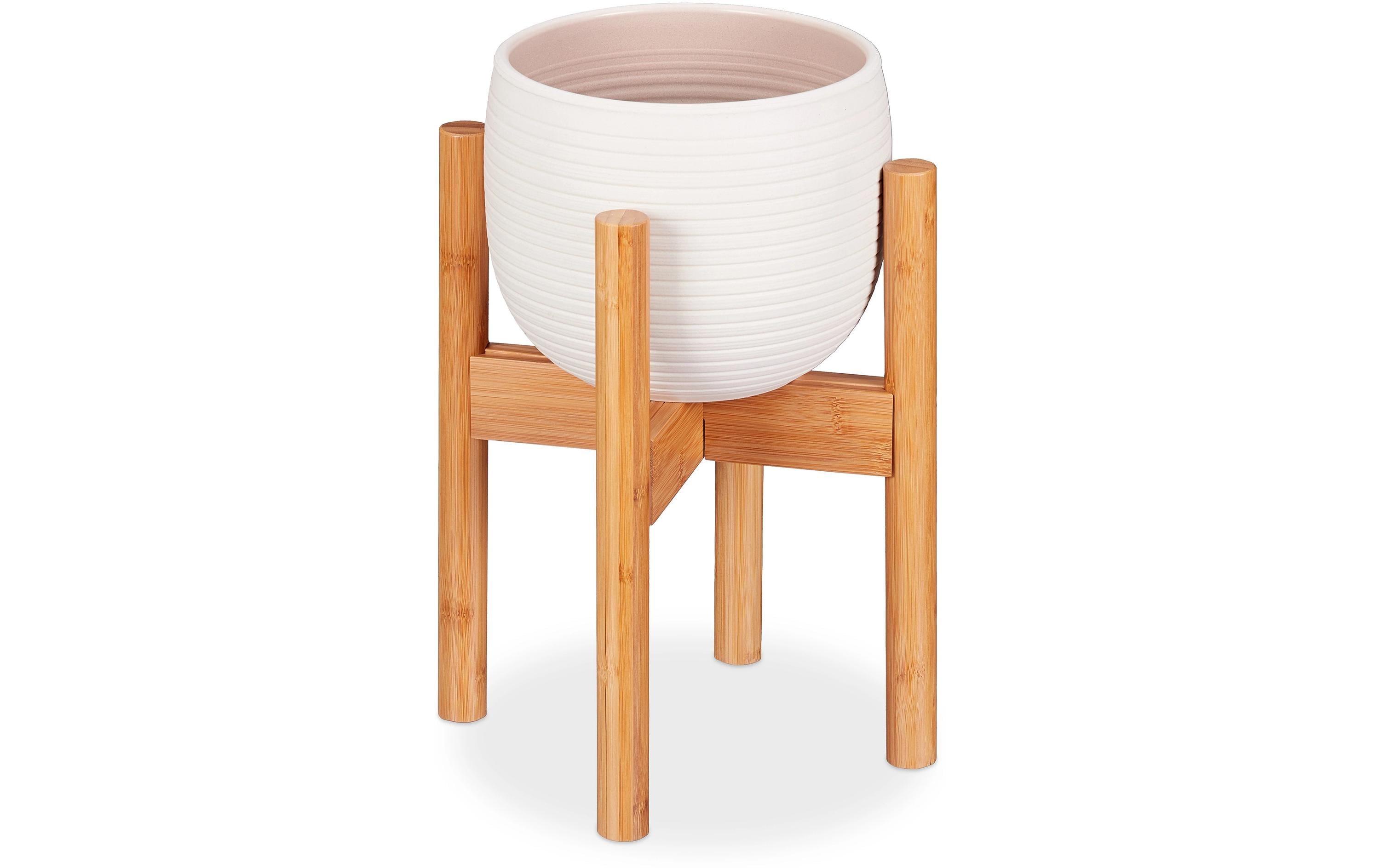 relaxdays Pflanzenständer verstellbar 35.5 cm, Hellbraun