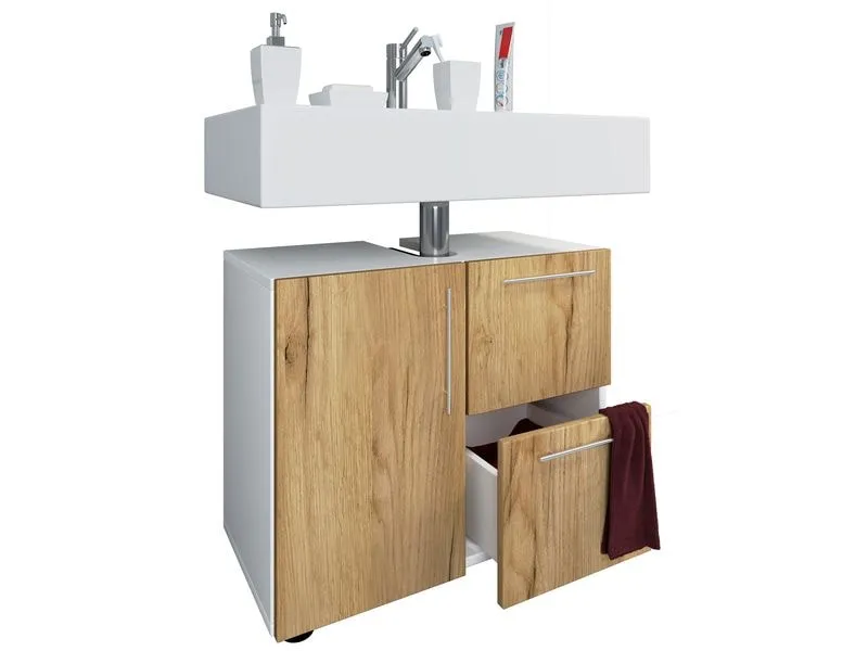 VCM Waschbeckenunterschrank Flandu 61 x 51 cm, Weiss/Honig-Eiche VCM Waschbeckenunterschrank Flandu 61 x 51 cm, Weiss/Honig-Eiche