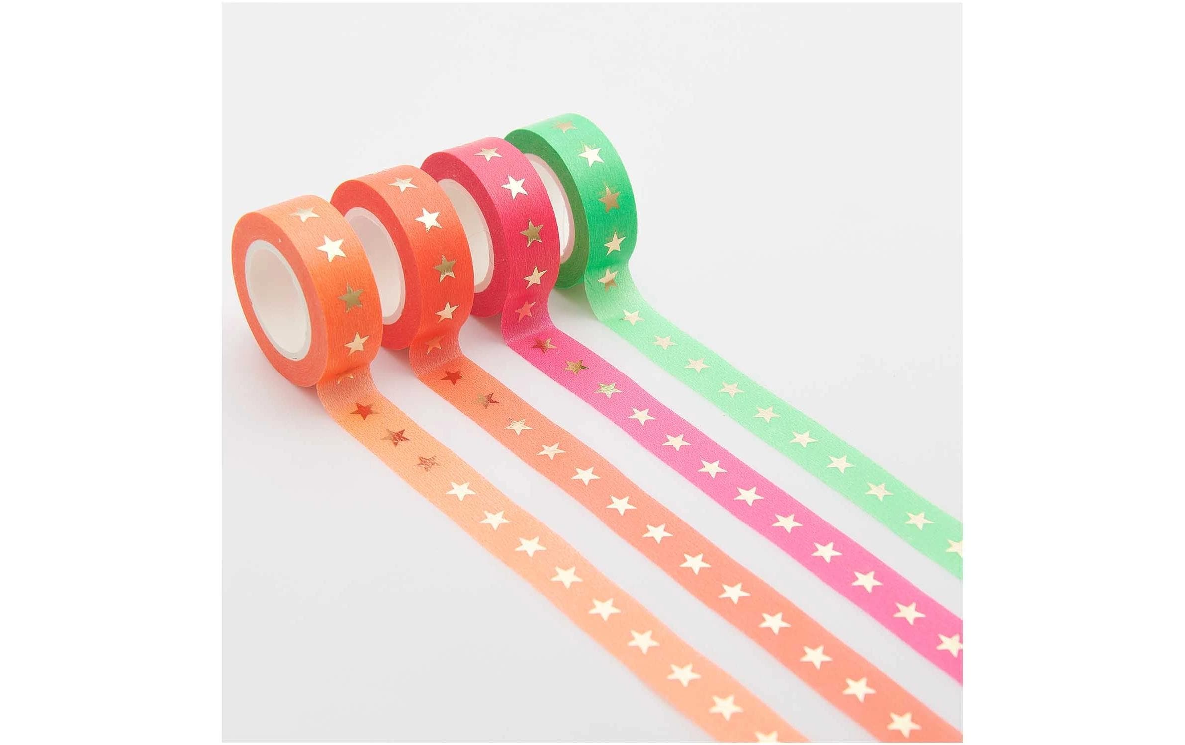 Rico Design Washi Tape Sterne 4 Stück, Neonfarben, 10 m