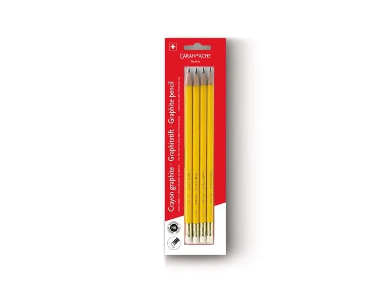 Caran d'Ache Bleistift HB, mit Radiergummi, 4 Stück Caran d'Ache Bleistift HB, mit Radiergummi, 4 Stück