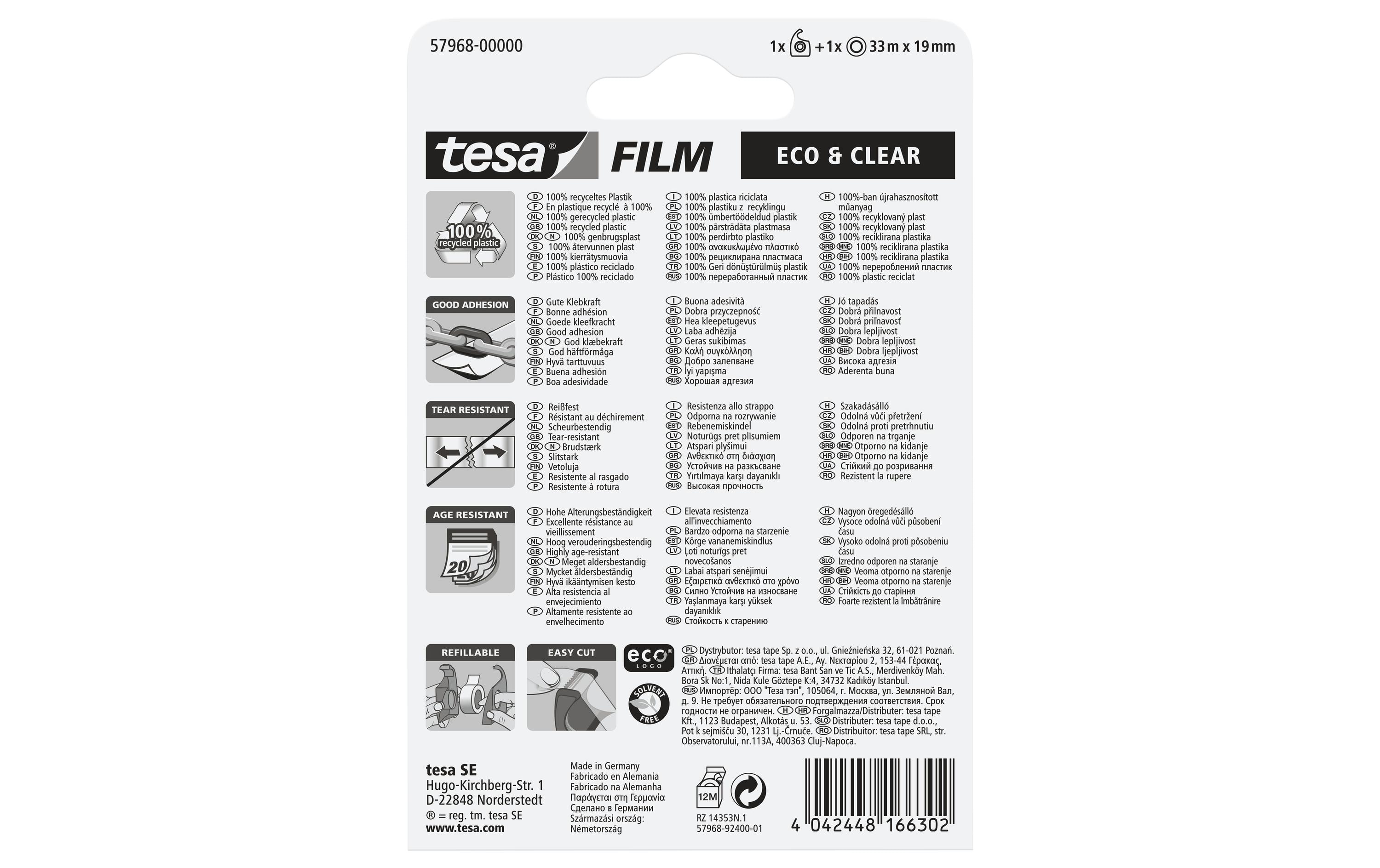 tesa Handabroller Eco & Clear 19 mm x 33 m, Transparent tesa Handabroller Eco & Clear 19 mm x 33 m, Transparent