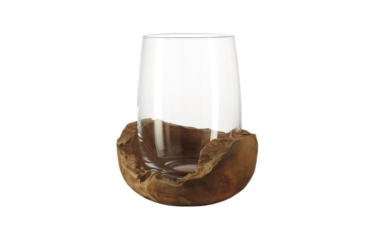 Leonardo Windlicht 27 cm mit Teaksockel