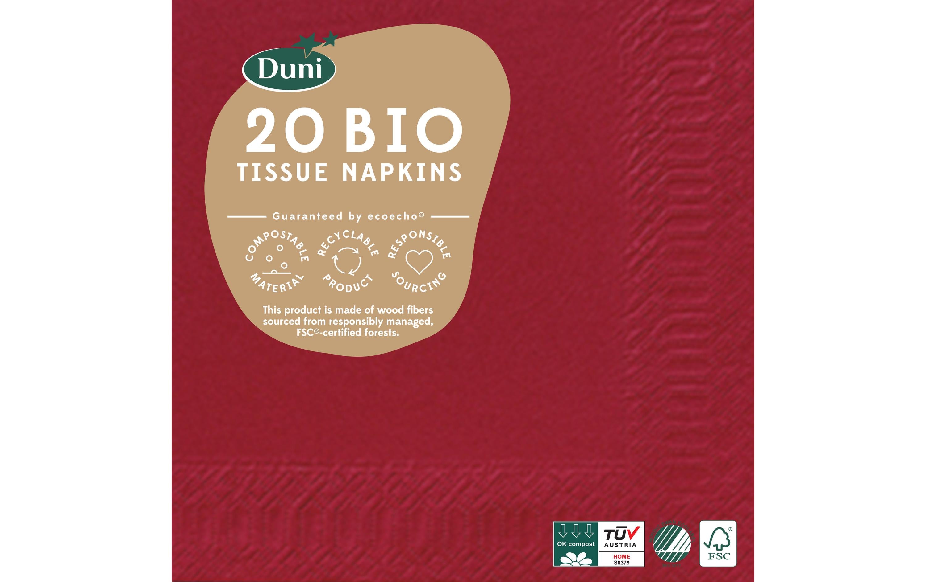 Duni Cocktailservietten 24 cm x 24 cm, 20 Stück, Bordeaux