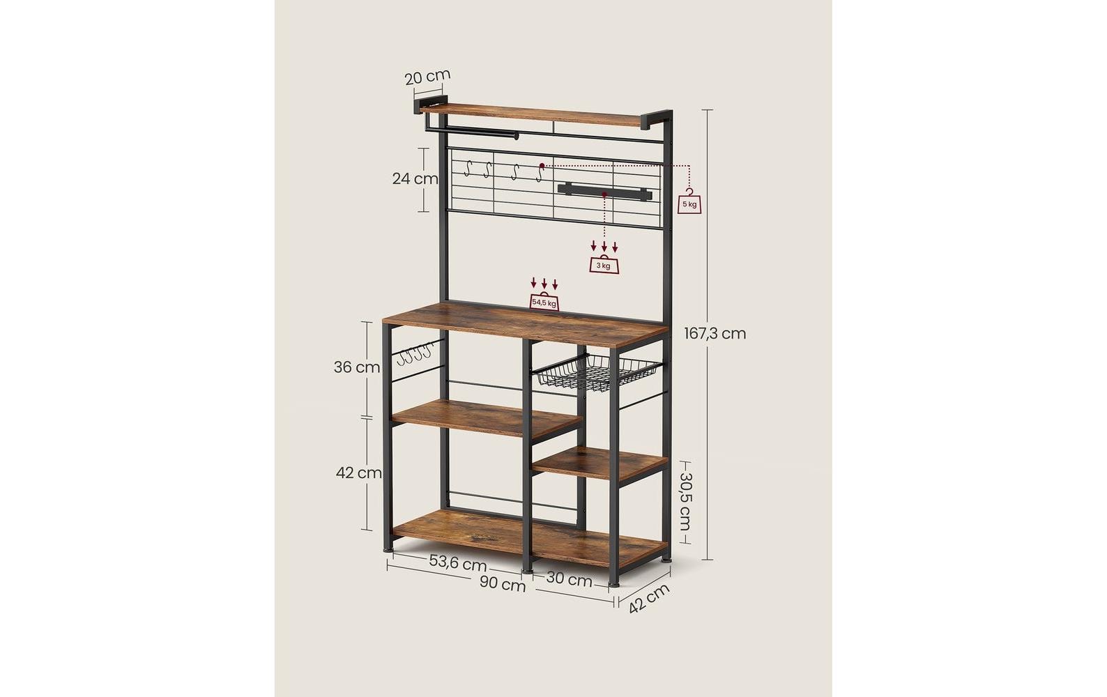 VASAGLE Küchenregal 90 cm x 167.3 cm, Braun/Schwarz