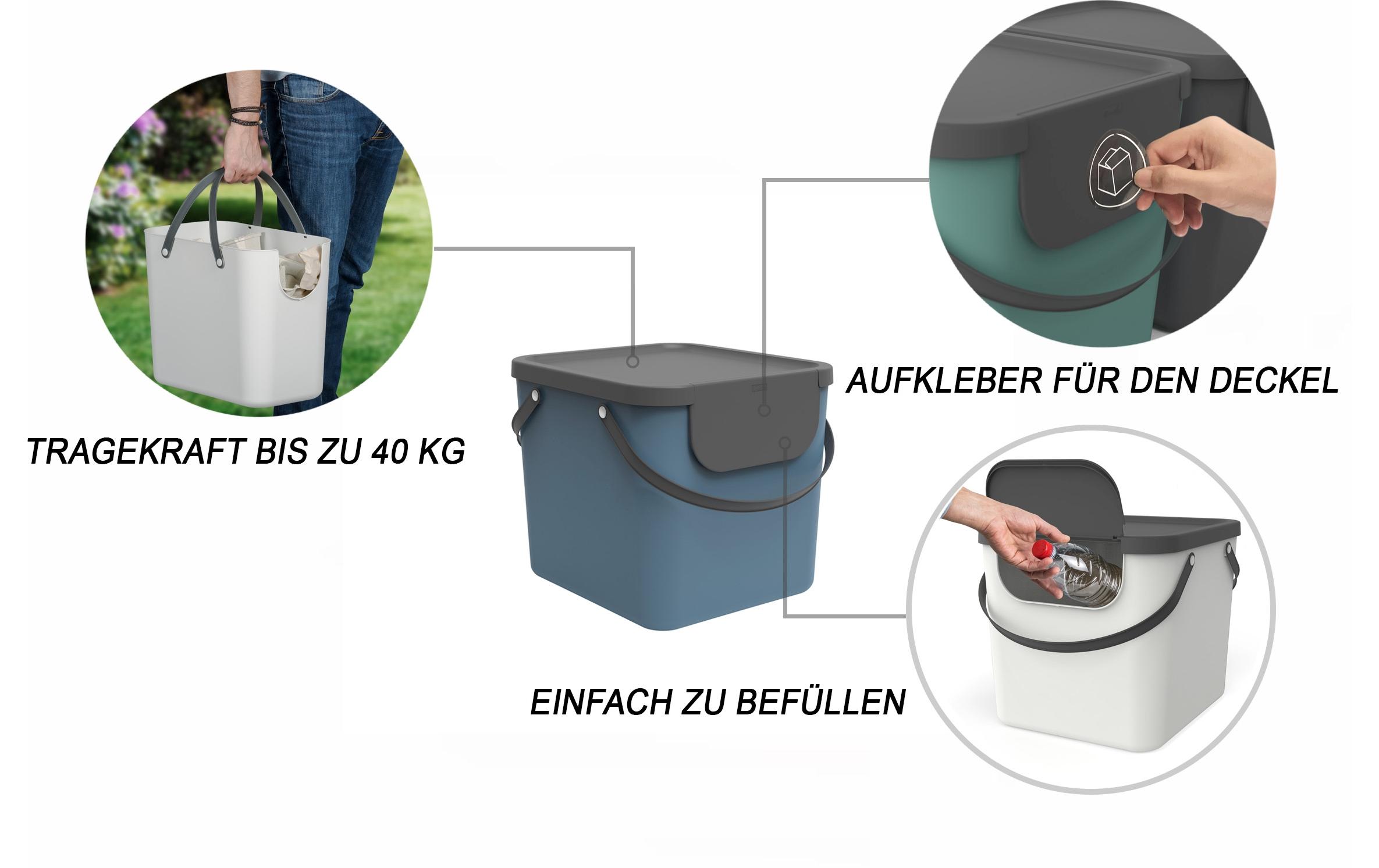 Rotho Recyclingbehälter Albula 40 l, Blau/Grau/Schwarz