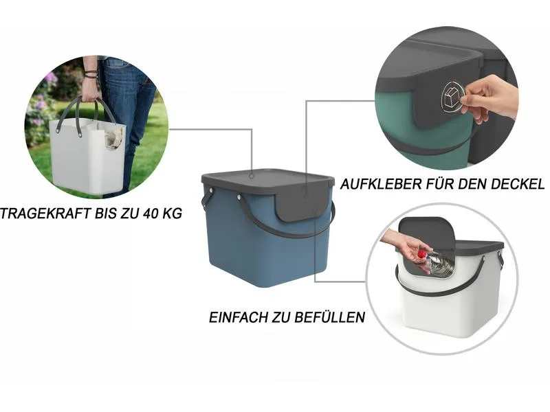 Rotho Recyclingbehälter Albula 40 l, Blau/Grau/Schwarz Rotho Recyclingbehälter Albula 40 l, Blau/Grau/Schwarz