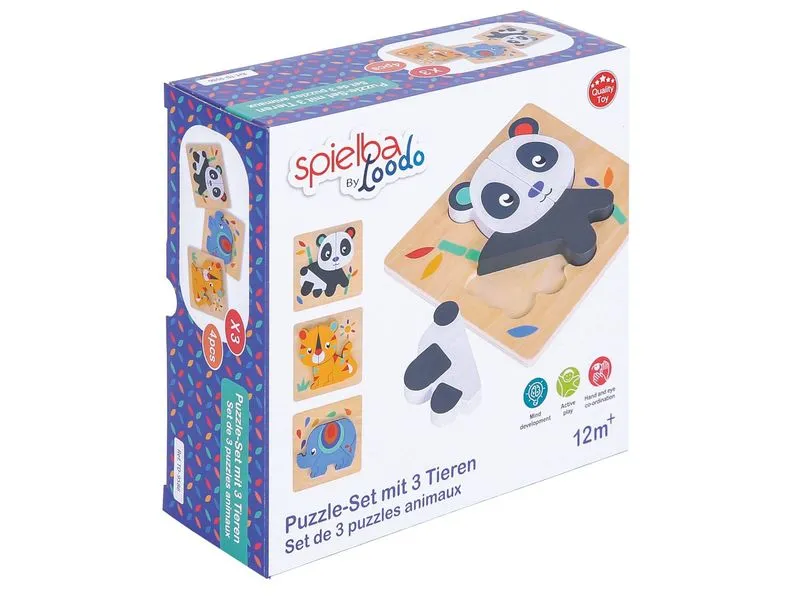 Spielba Holzspielwaren Puzzle-Set mit Panda, Elefant, Giraffe Spielba Holzspielwaren Puzzle-Set mit Panda, Elefant, Giraffe
